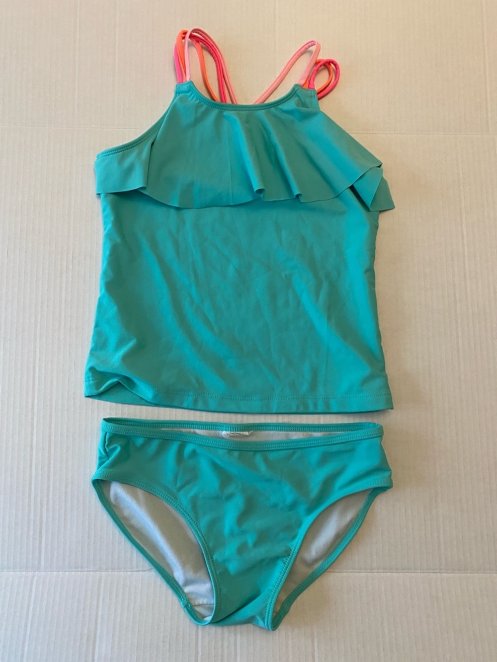 Carters Kids Teal Ruffle Tankini Swim Set size 14